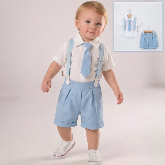 “Gentleman’s Heritage” Baby Formal Set – Shirt, Suspenders & Shorts