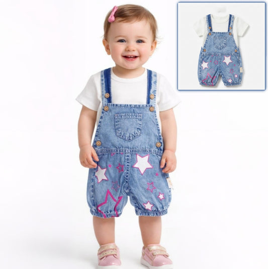 “Starlight Sprout” Baby Overall Set – Denim & Tee with Star Detail