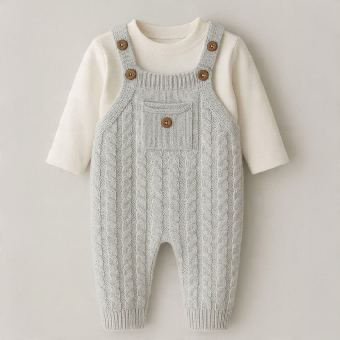 The Julian Cable-Knit Overall Romper Set – Light Gray