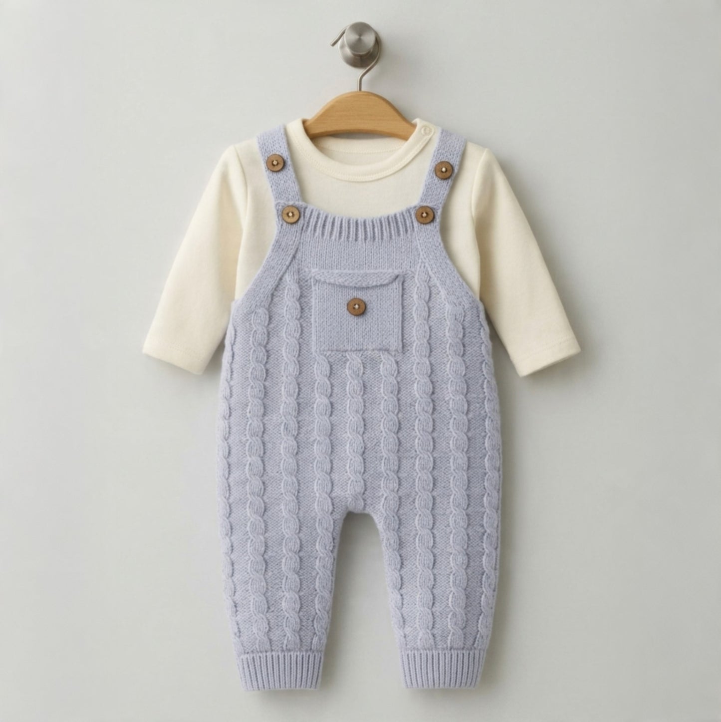 The Oliver Cable-Knit Overall Romper Set – Periwinkle Blue