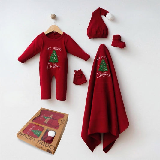 The Felix "My First Christmas" Romper & Blanket Gift Set – Holiday Red