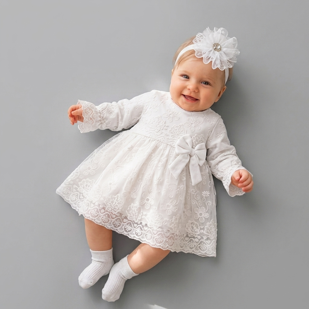 The Seraphina Embroidered Lace Dress Set – Pure White