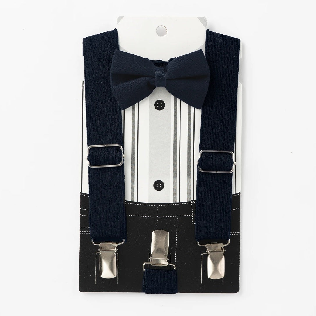 Baby Suspenders & Bow Tie Set – Formal Outfit Accessory in Bordeaux, Navy, or Black