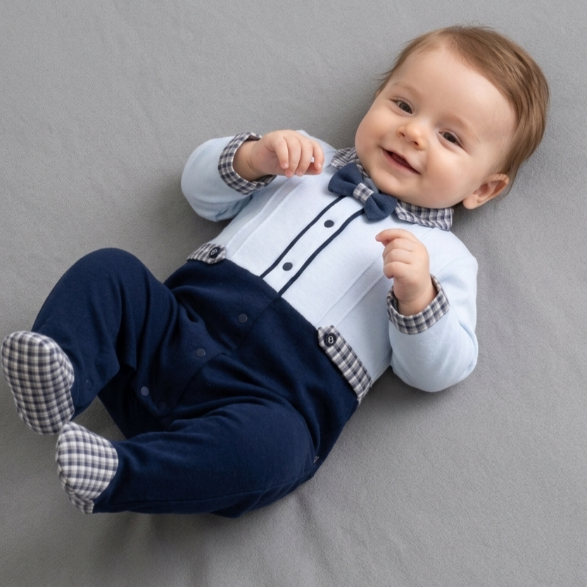 Navy Check Charm – Baby Boy Onesie