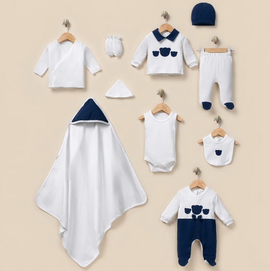 “Bear Tales” Baby Gift Set – Navy & White Ensemble
