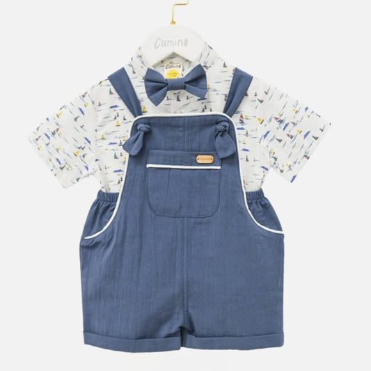 Sailboat Shirt & Navy Overalls Set