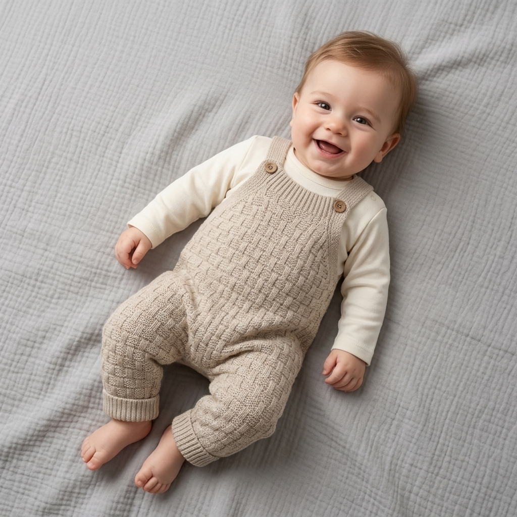 The Henry Textured Knit Overall Romper Set – Oat Beige