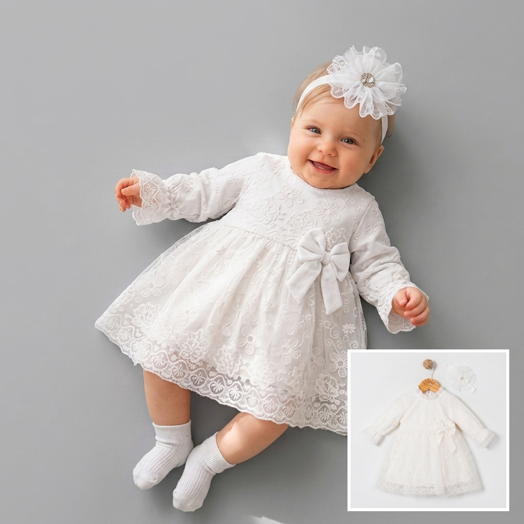 The Seraphina Embroidered Lace Dress Set – Pure White