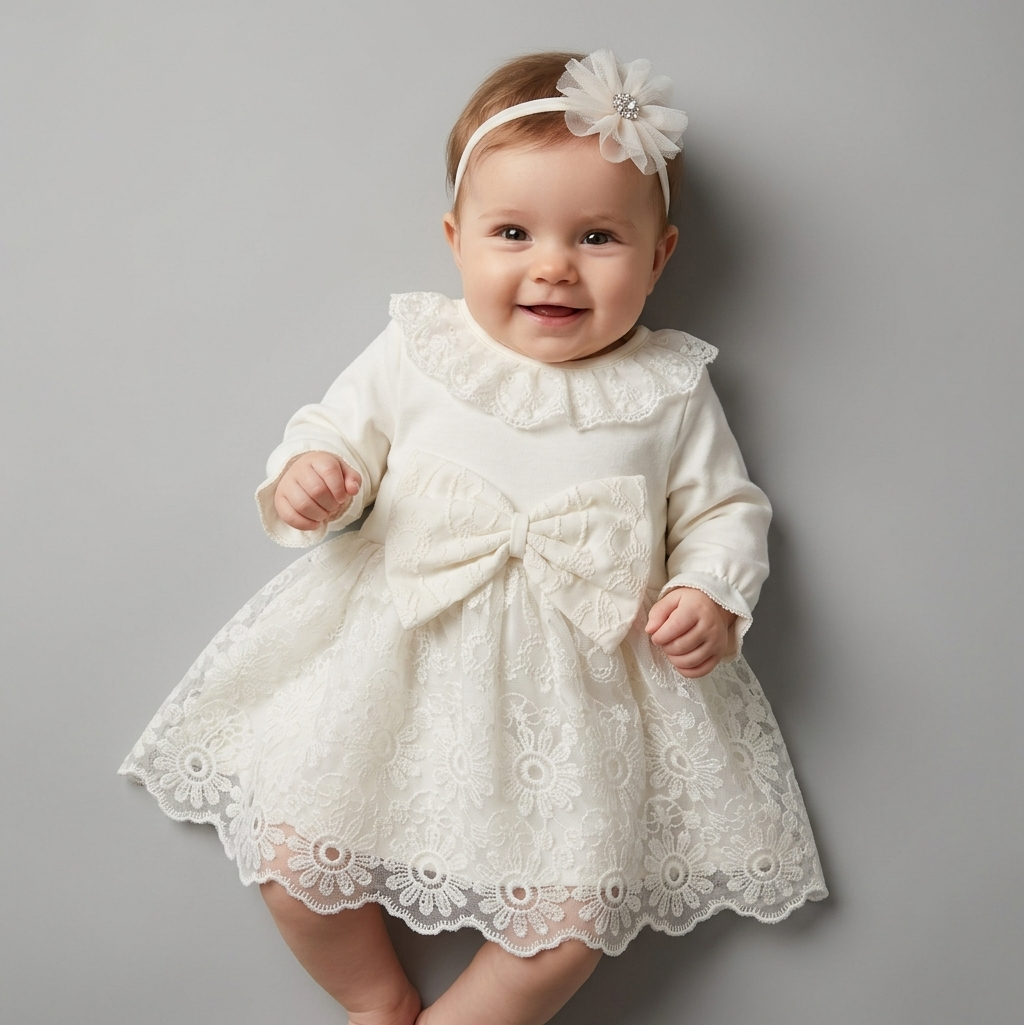 The Penelope Ruffled Lace Dress & Headband Set – Pure White