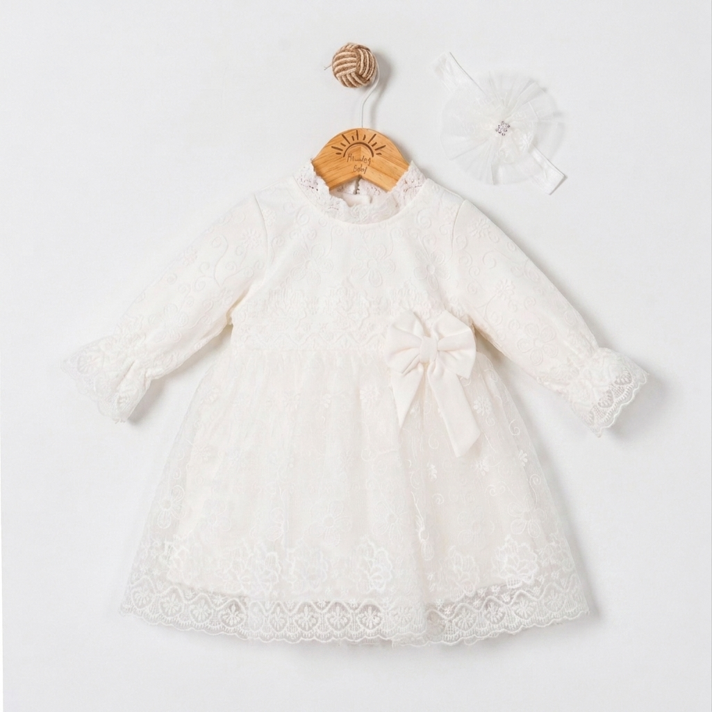 The Seraphina Embroidered Lace Dress Set – Pure White