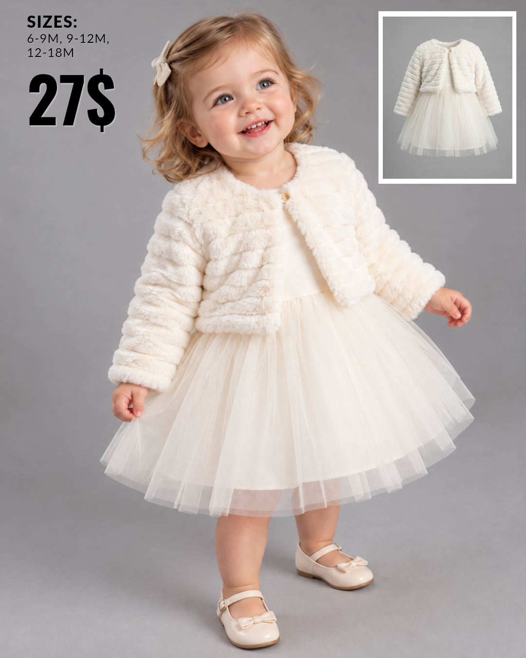 Ivory Textured Jacket & Tulle Dress Set