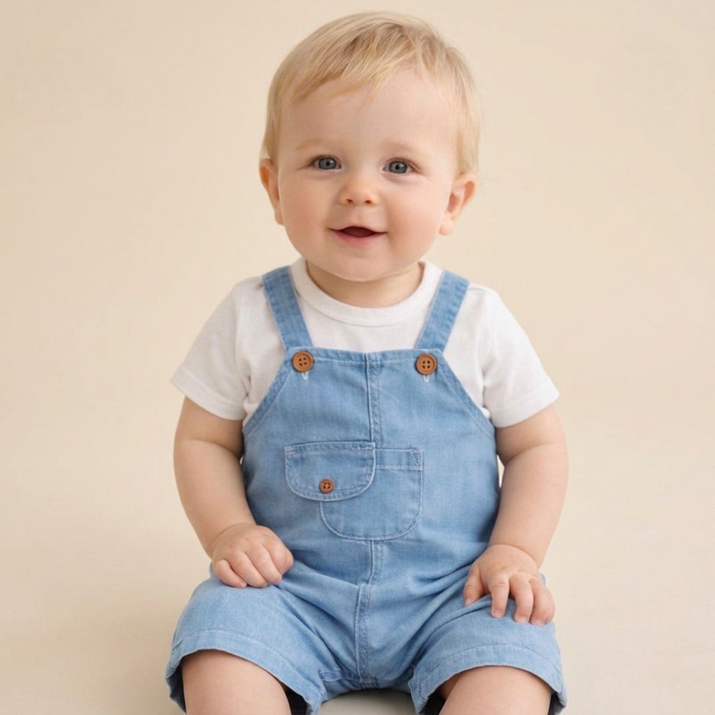“Blue Sprout” Baby Overall Set – Denim & Tee Combo