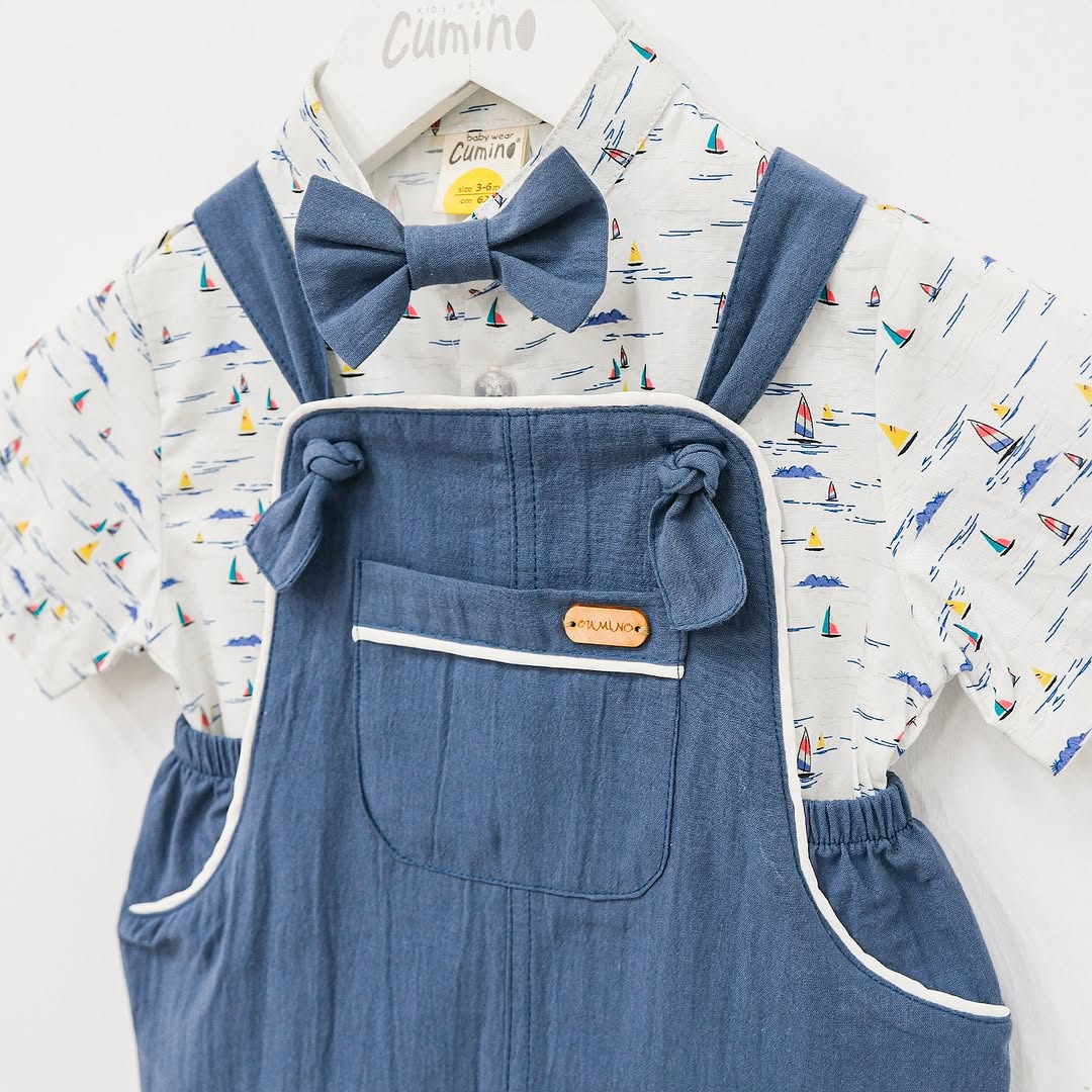 Sailboat Shirt & Navy Overalls Set
