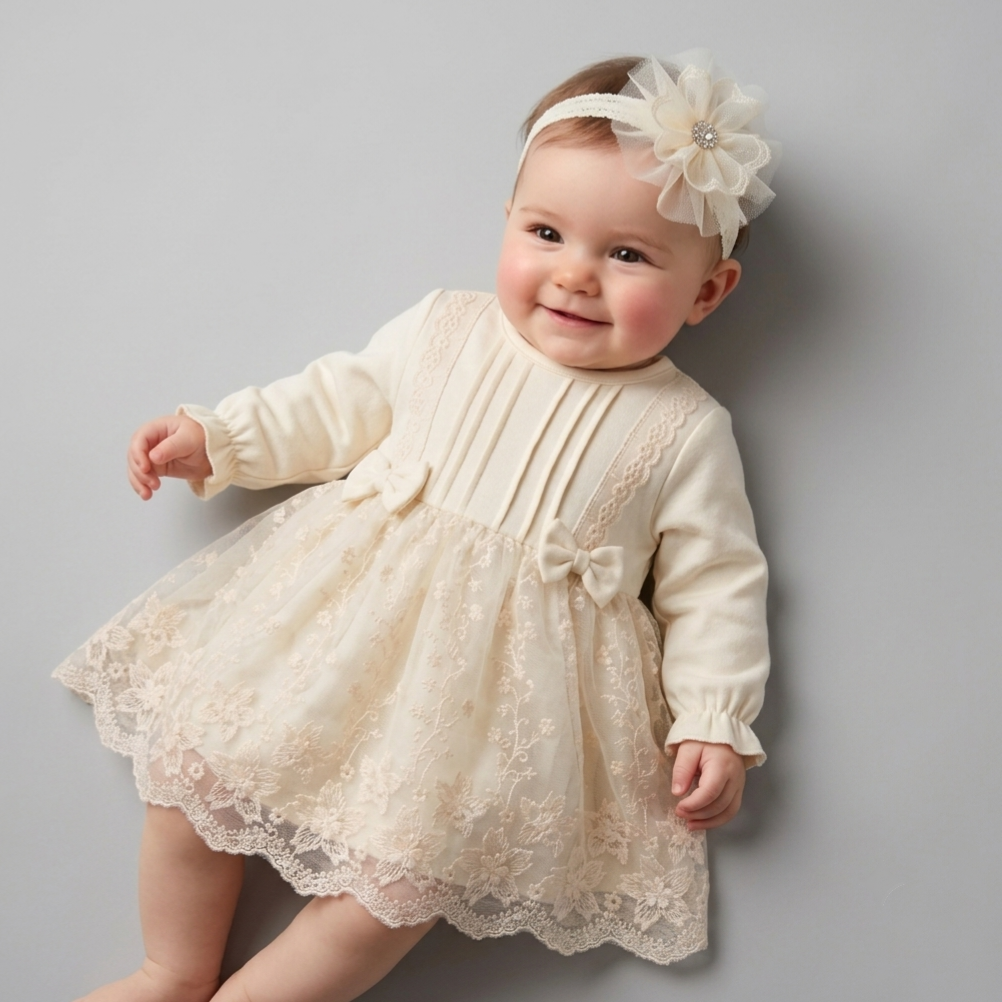 Liora Heirloom Long-Sleeve Cream Lace Dress Set