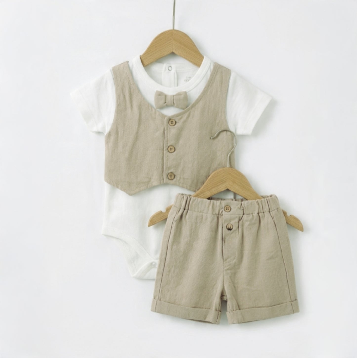 “Honeycomb Charm” Baby Formal Set – Vest, Bow Tie & Shorts