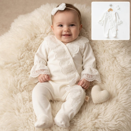 White Lace Baby Onesie with Headband