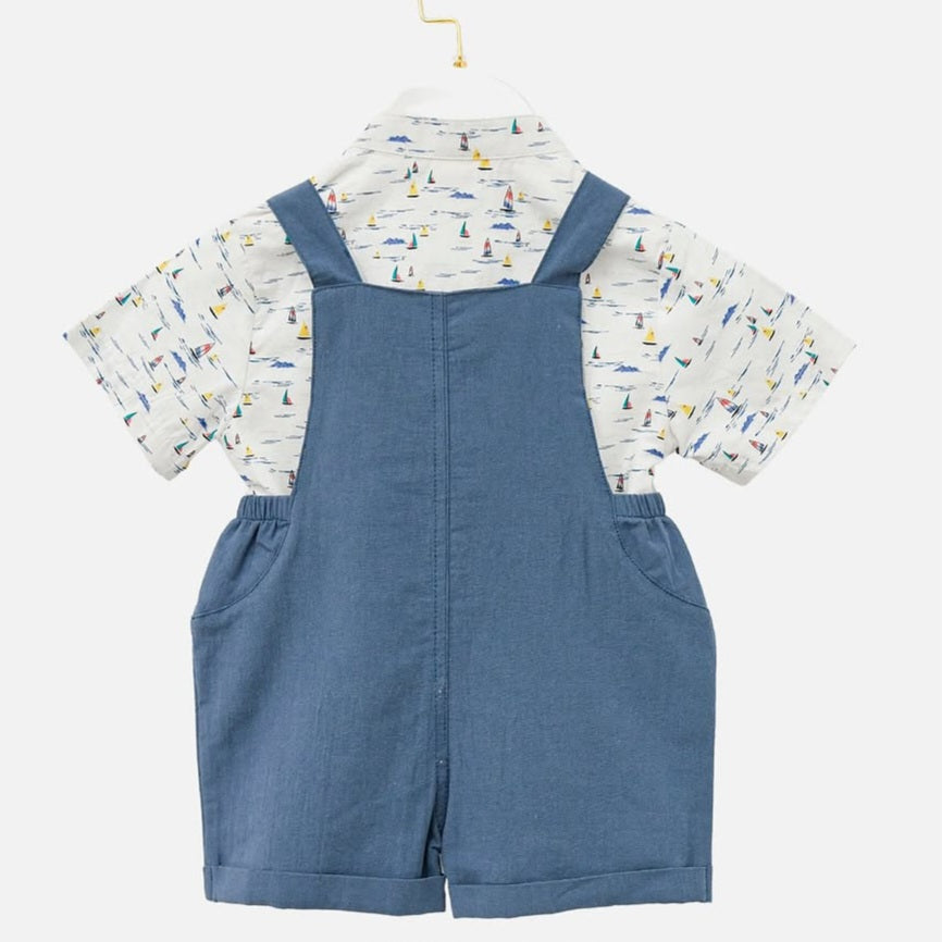 Sailboat Shirt & Navy Overalls Set