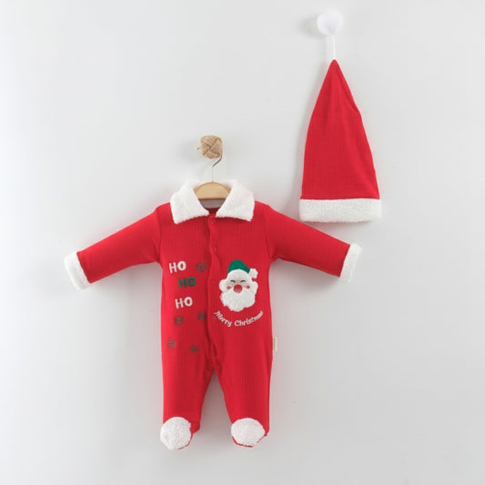 Santa Claus Christmas Baby Onesie – Red Holiday Bodysuit with Faux Fur Trim & Matching Hat