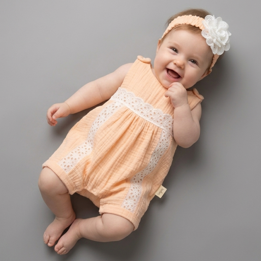 Peach Blossom Lace – Baby Girl Romper Set