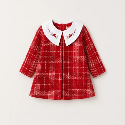 The Beatrice Floral Embroidered Plaid Dress – Holiday Red