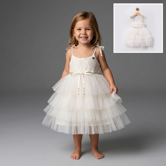 “Ivory Bloom” Baby Dress – Lace Bodice & Tulle Skirt