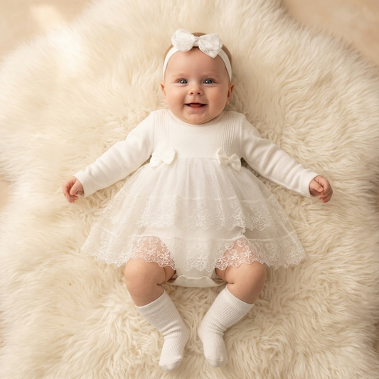 White Lace Baby Dress with Headband