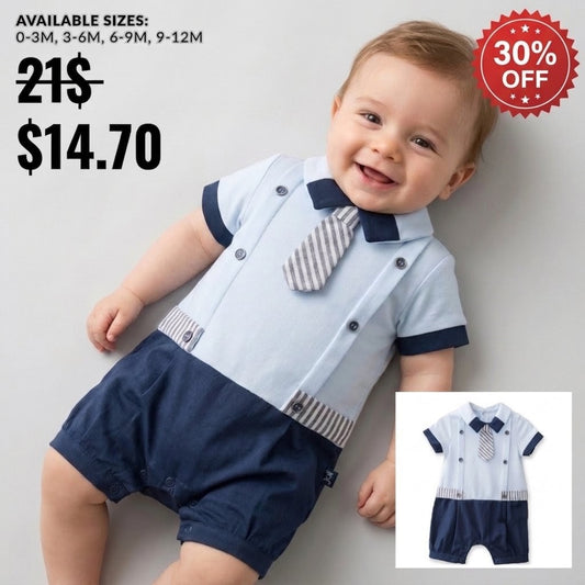 Navy & Sky Elegance – Baby Boy Romper