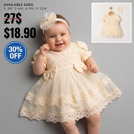 Pearl Blossom – Baby Dress with Headband