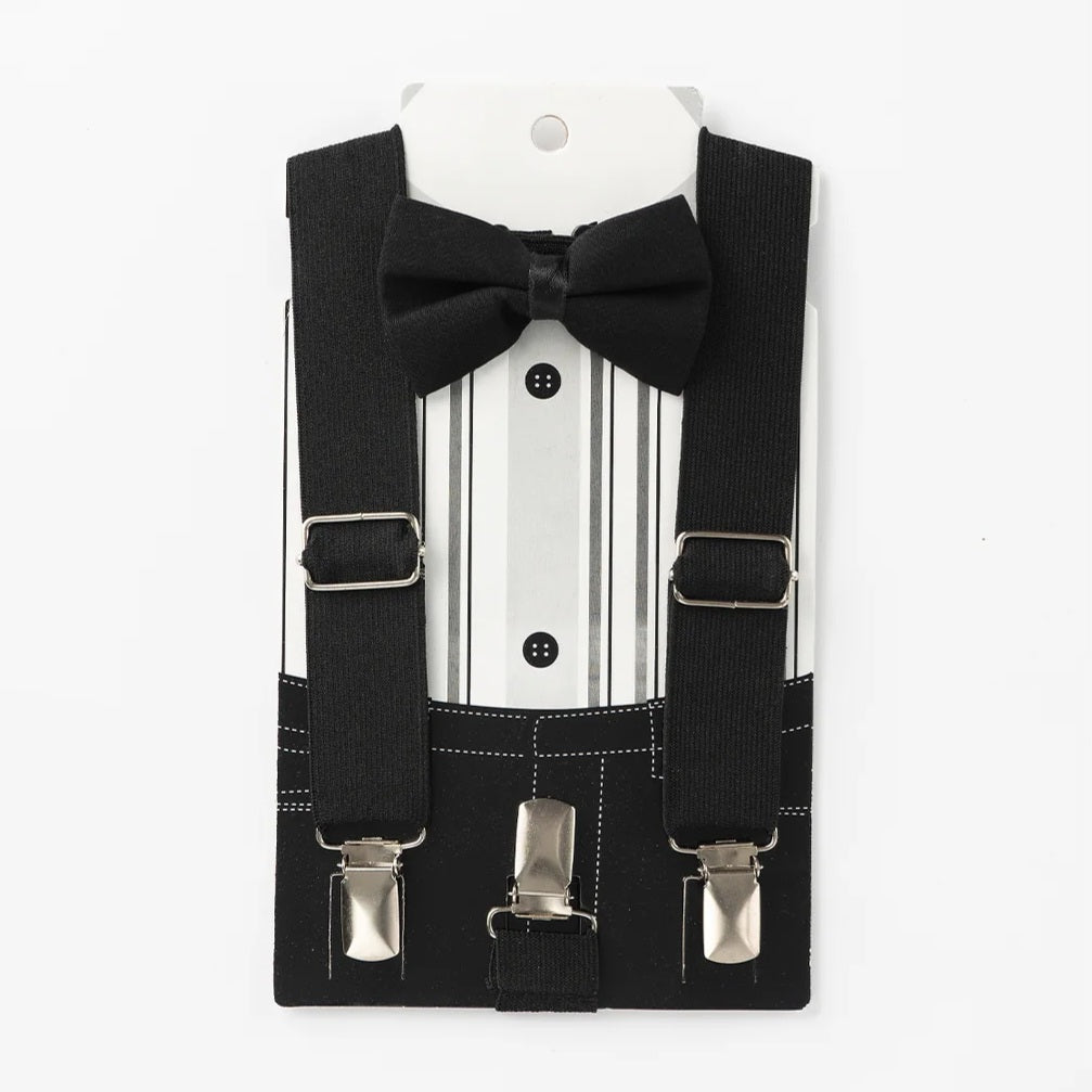 Baby Suspenders & Bow Tie Set – Formal Outfit Accessory in Bordeaux, Navy, or Black