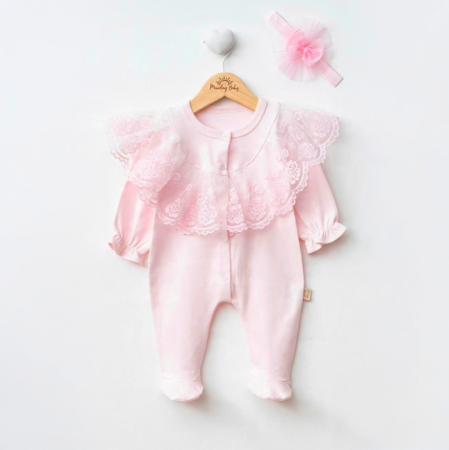 The Clara Lace Collar Footed Sleeper Set – Soft Pink