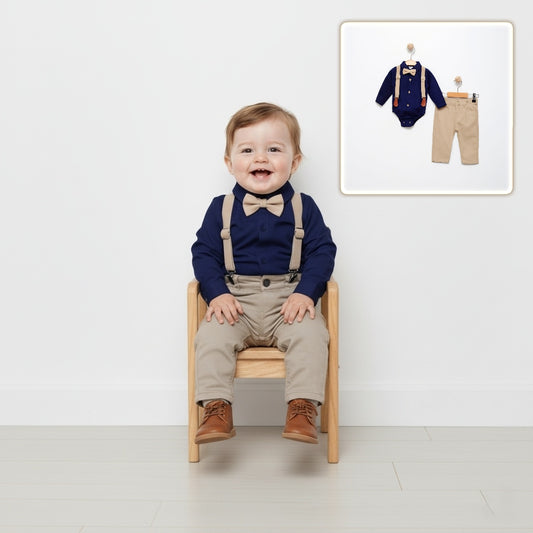 The Dapper Baby Boy Set - Beige & Navy