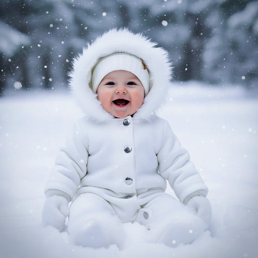 White Hooded Winter Bodysuit with Snap Buttons & Footed Legs