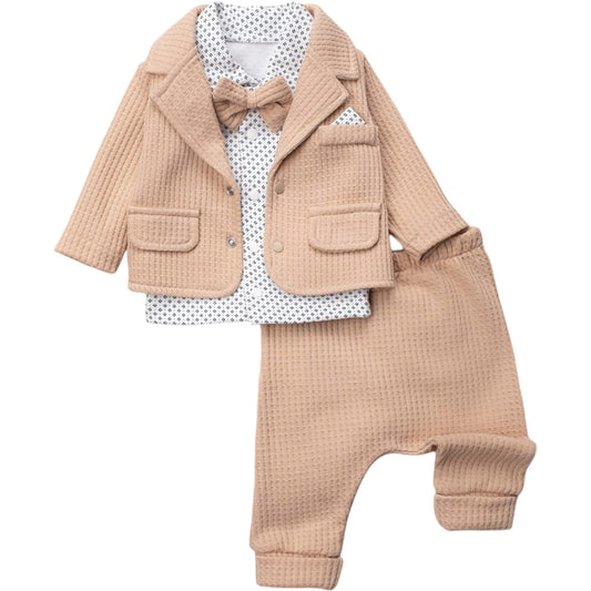 Beige Jacket & Patterned Shirt Set