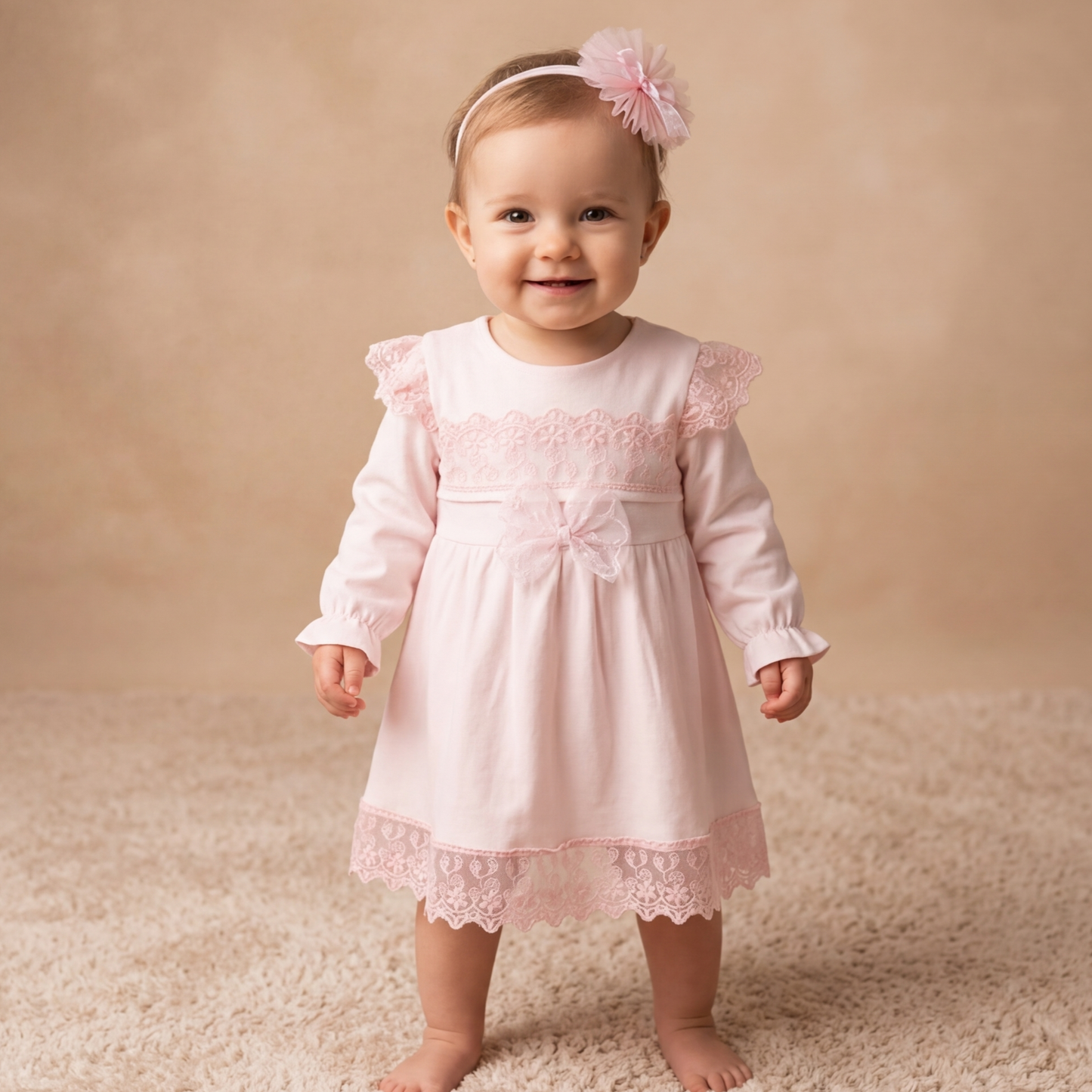 Pink Lace Baby Dress with Headband