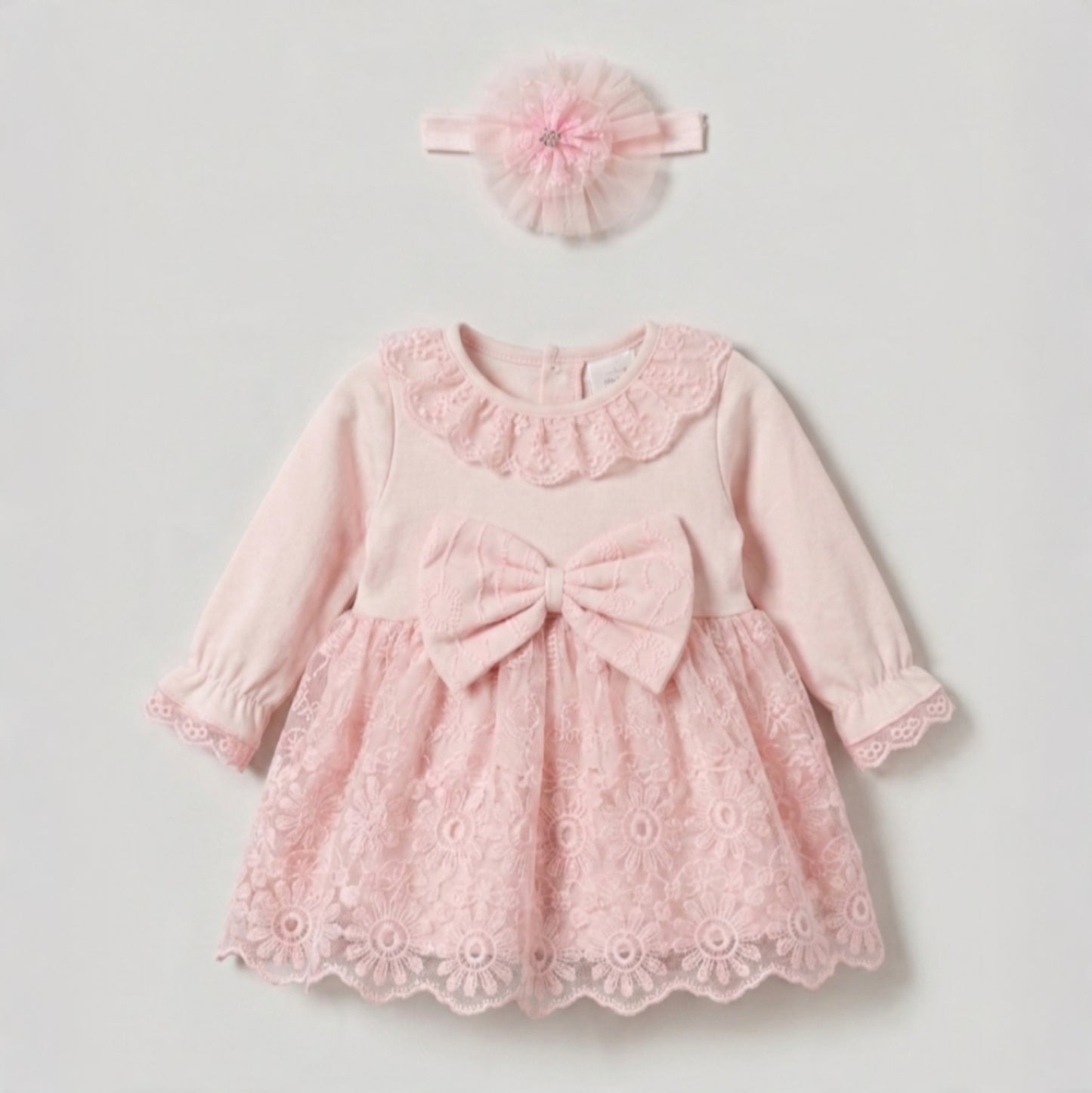 The Penelope Embroidered Lace Dress Set – Soft Pink