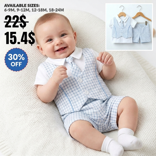 Azure Charm – Baby Boy Checkered Set