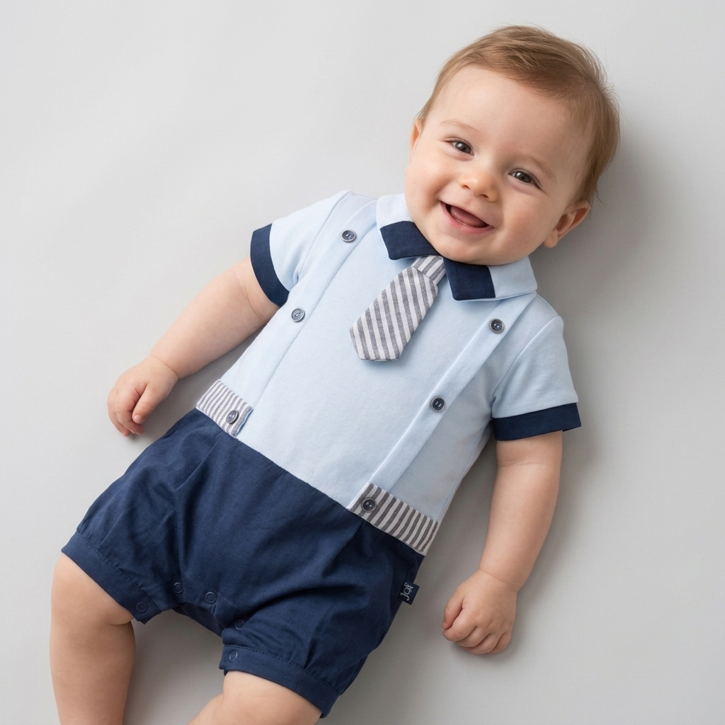 Navy & Sky Elegance – Baby Boy Romper