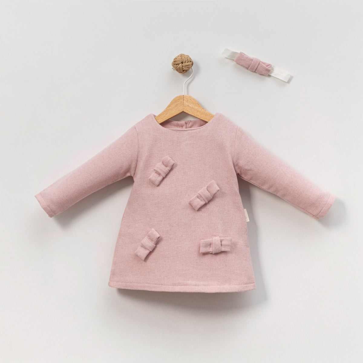 Light Pink Baby Girl Dress – A-Line Bow Accent Outfit with Matching Headband