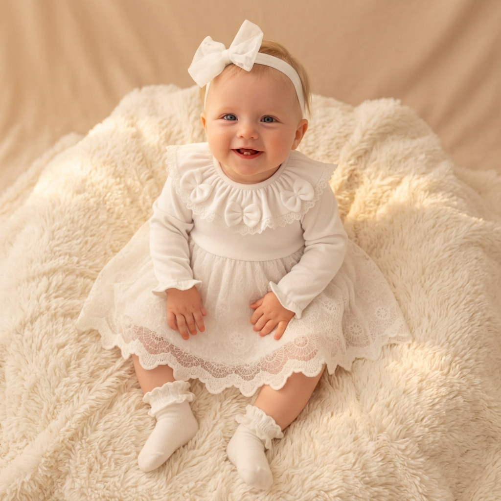 White Lace Baby Girl Dress with Headband