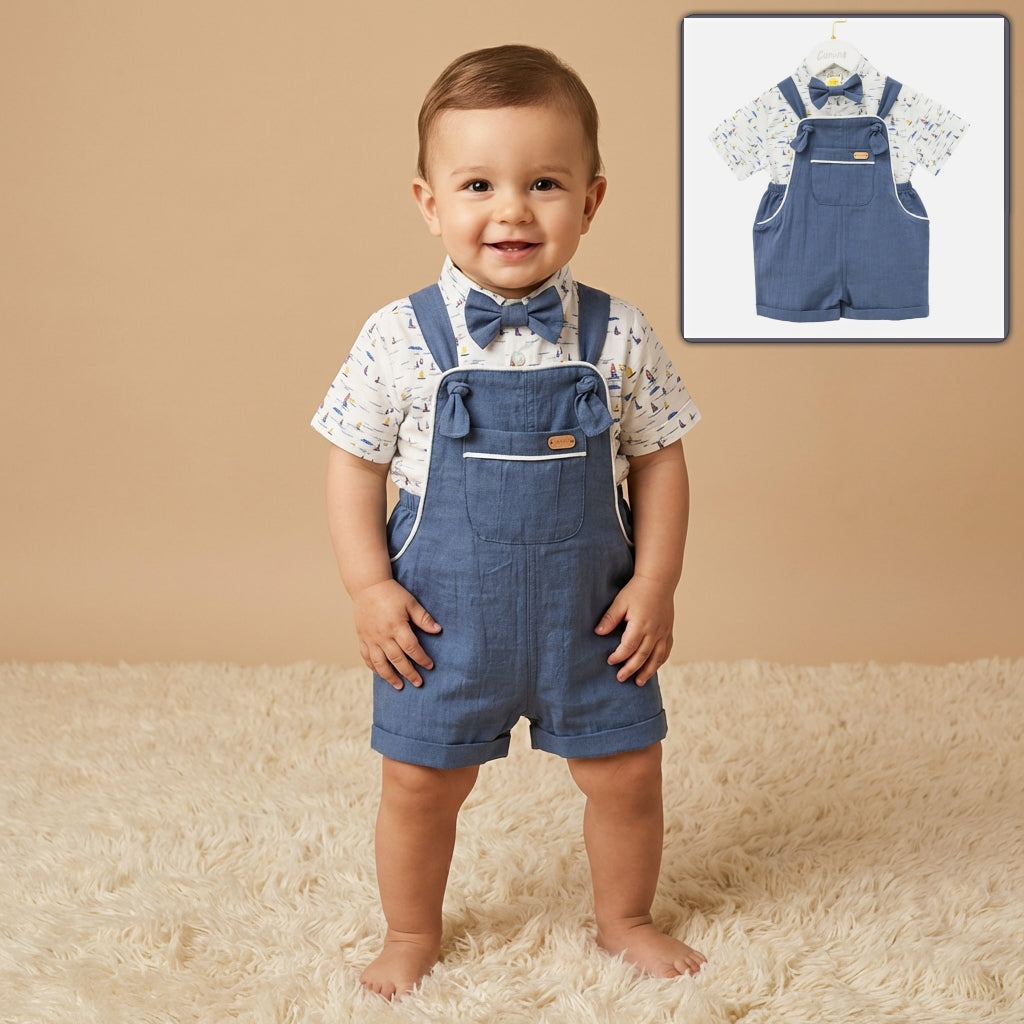 Sailboat Shirt & Navy Overalls Set