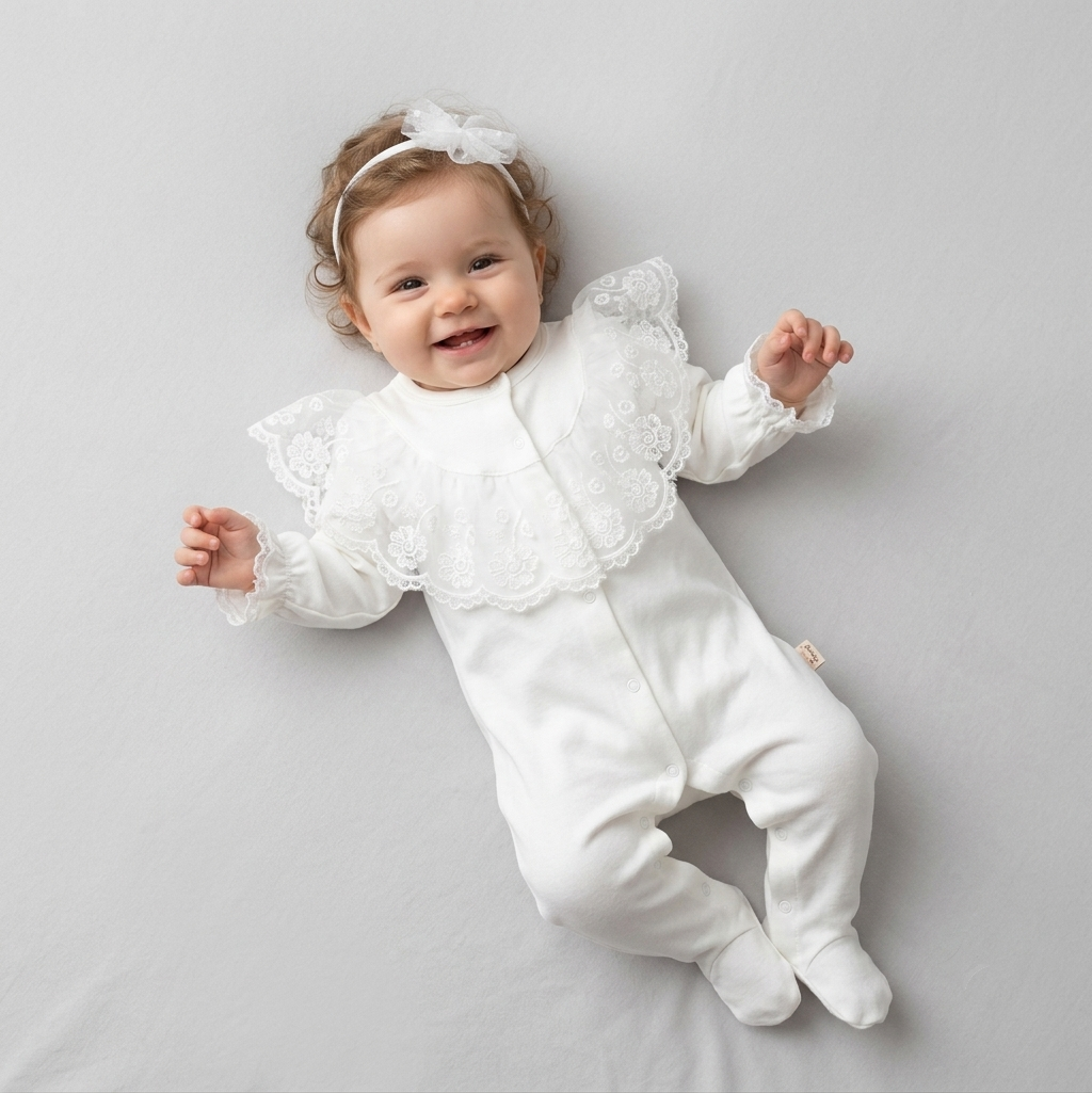 The Vivienne Lace Collar Footed Sleeper Set – Pure White