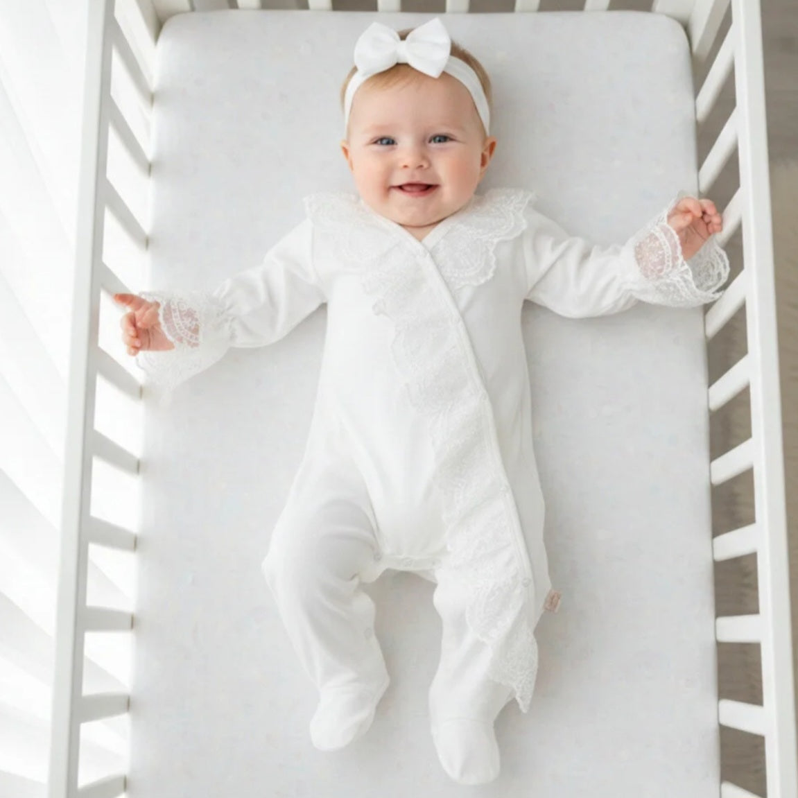 White Lace Baby Onesie with Headband