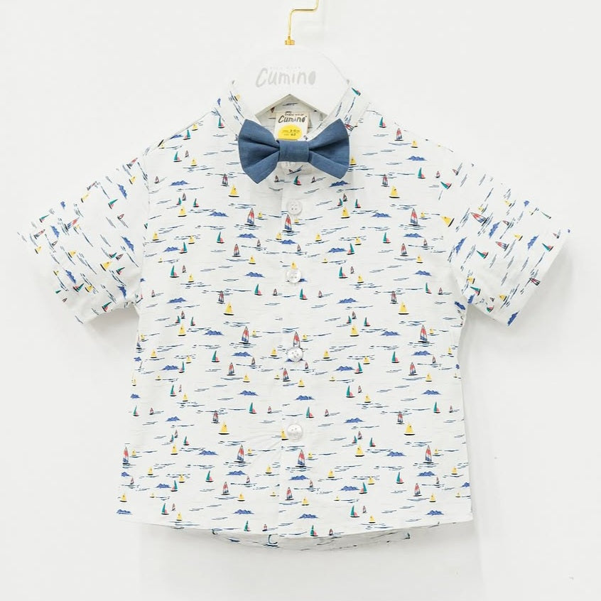 Sailboat Shirt & Navy Overalls Set