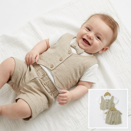 “Honeycomb Charm” Baby Formal Set – Vest, Bow Tie & Shorts