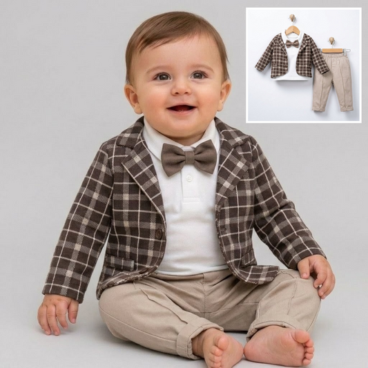 The Harrison 4-Piece Formal Suit Set – Brown & Beige Plaid