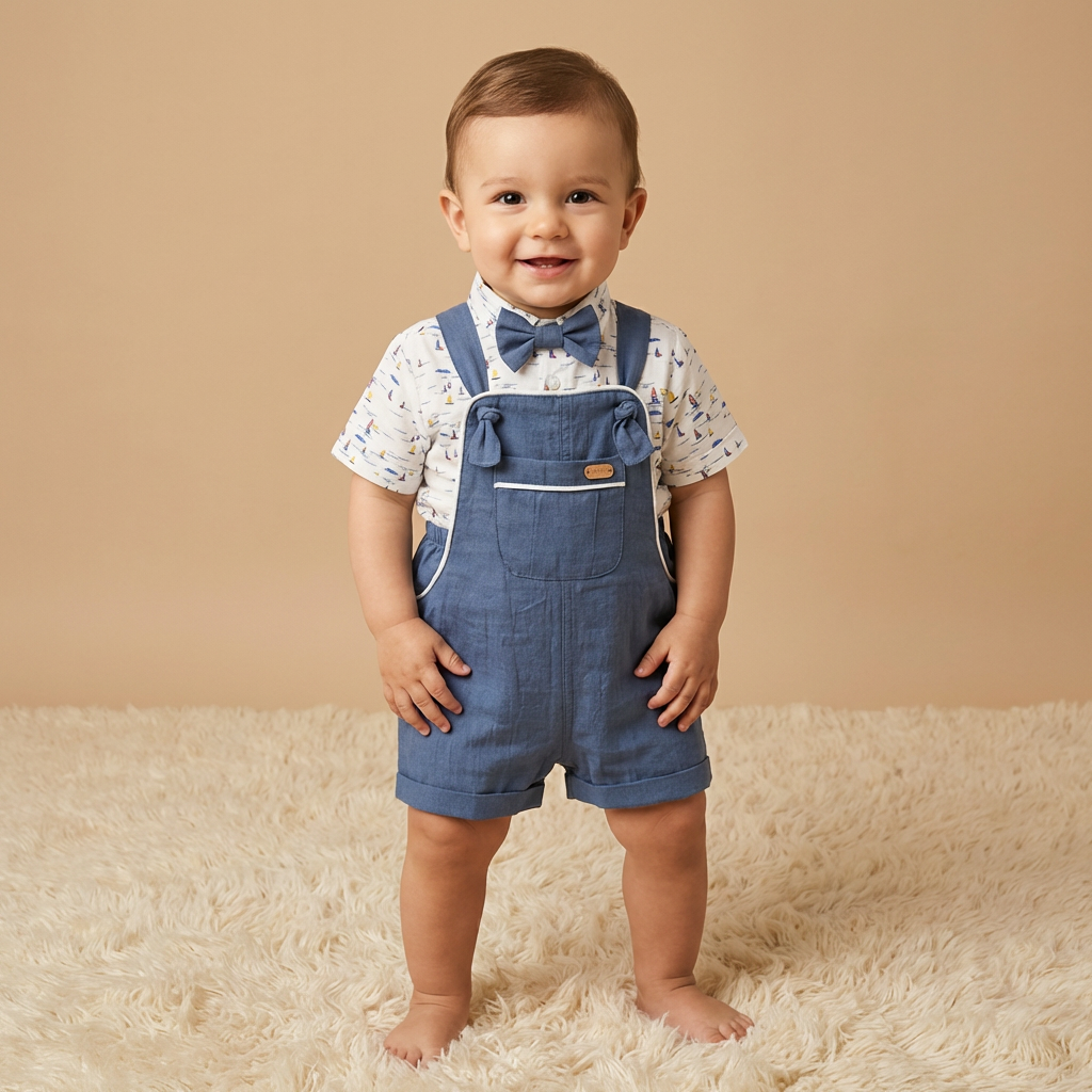 Sailboat Shirt & Navy Overalls Set