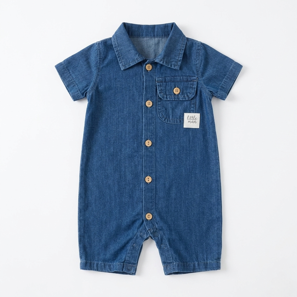 “Denim Sprout” Baby Romper – Collared & Buttoned