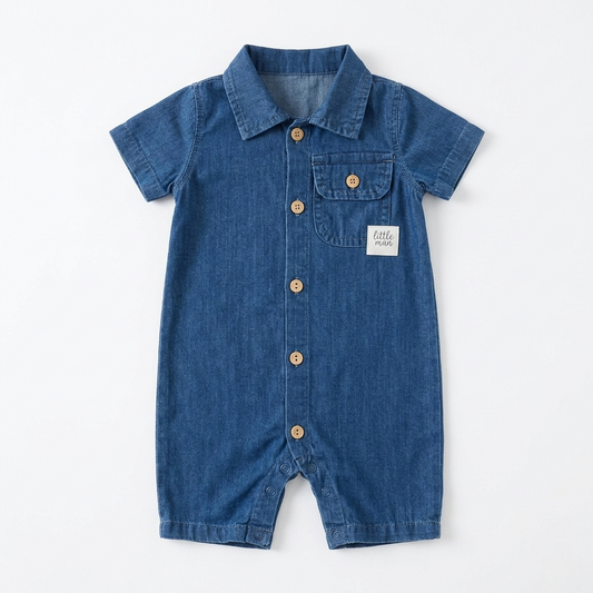 “Denim Sprout” Baby Romper – Collared & Buttoned