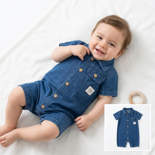 “Denim Sprout” Baby Romper – Collared & Buttoned