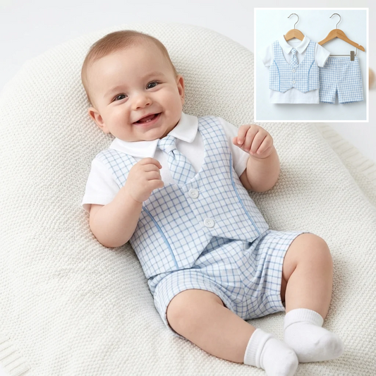 Azure Charm – Baby Boy Checkered Set
